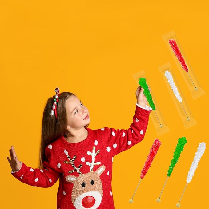 Christmas Rock Candy Lollipops, Pops Candy Suckers, Color and Flavor Assortment, Individually Wrapped (12-Pack)