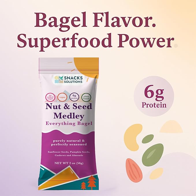 Snacks Solutions Nut and Seed Medley (2 oz - Pack of 8, Everything Bagel) Gluten Free, Natural and Perfectly Seasoned, Sunflower Seeds, Pumpkin seeds, Cashews and Almonds