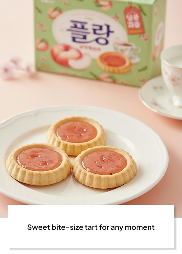Korean Food CW Flang Flat Peach Dessert Cookies 5.64 oz, Soft Filled Peach Jam Biscuits, Individually Wrapped, 16 Count