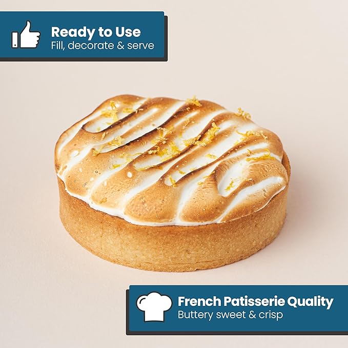 Cambie Sweet Round Mini Tart Shells, 3.15" Diameter, French Style Tart Shells with White Chocolate Coating (Pack of 24)