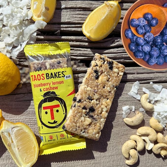 Taos Bakes - Blueberry Lemon + Cashew Coconut - Breakfast Bar - Gluten Free, Non-GMO, Healthy Granola Bars - Filled with Cashews, Wild Blueberries, Coconut Flakes, & Chia Seeds - 12 Pack, 1.8oz ea