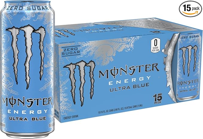 Monster Energy Ultra Blue, Sugar Free Energy Drink, 16 Ounce | Pack of 15