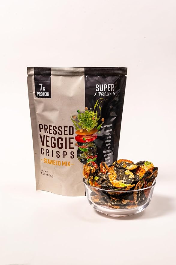 Super Natural Snack Pressed Veggie Crisps - Seaweed Mix 12/1.6 ozbags | 9g Protein | 12 vegetable ingredients | Baked not Fried | Gluten Free | Protein and Fiber | Vegan Plant Based | Non GMO | Kosher | GLP-1 Friendly