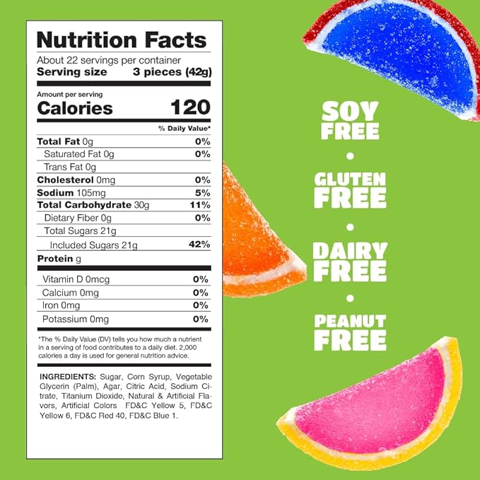 Fruit Slices - 2 Pound Bulk Pack (About 60 Count) - Jelly Candy - Assorted Flavors - Individually Wrapped Fruit Slices Candy for Holiday Snacking and Gifting
