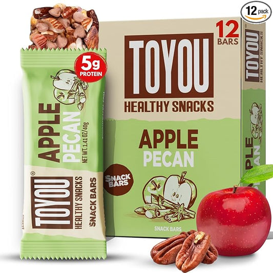 ToYou Gluten Free Chewy Fruit and Nut Bars - Healthy Protein Snacks | Apple Pecan - 1.41 Ounce (Pack of 12) | Soft Chewy, Vegan, Fiber-Packed Granola Bars for Adults and Kids, Made with Natural Ingredients