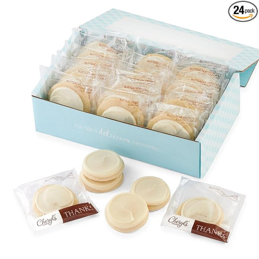 Cheryl's Cookies® Thank You Cookie Gift Box w/24 Buttercream-Frosted Sugar Cookies, Individually Wrapped, Gourmet, Handmade, For Any Occasion, Family & Friends, Thanks, Favors