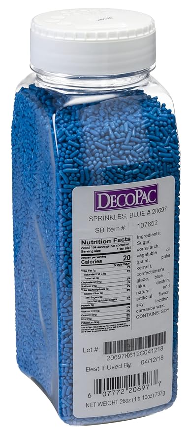 DecoPac Blue Sprinkles | Extra Large 26oz Pack | Cake Sprinkle Mix, Fancy Sprinkles For Cake Decorating, Handheld Container, Candy Sprinkles, Cake Sprinkles - Blue