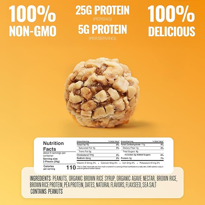 The Gluten Free Brothers Peanut Butter Bites - Gluten Free Protein Balls – Non GMO, Soy Free, Vegan – Snack Size Plant Based Protein Energy Balls, 4 oz (4 Count)