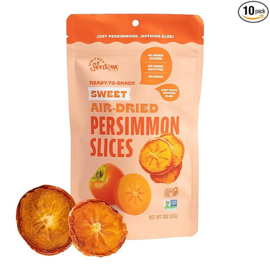 Whitney Jordan Naturals Air-Dried Persimmon Slices 2 Oz, Pack of 10 - Dried Fruit Snack Made from Real Persimmons - No Sugar Added, Gluten-Free, Vegan, Chewy Fruit for Healthy Snacking On-the-Go