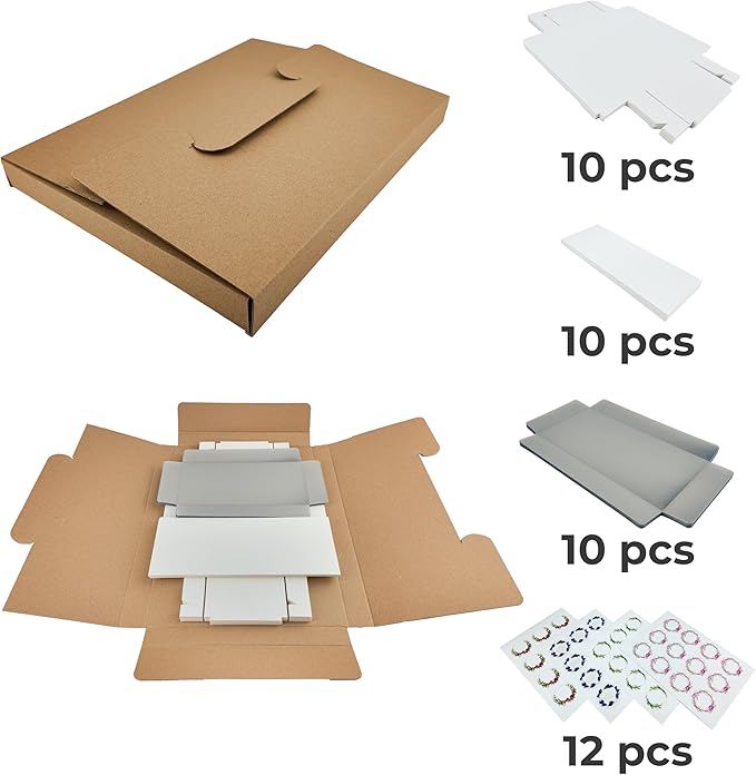 Gift Boxes with Clear Cover, Bakery Treat Boxes for Small Cakes, Cookies, Desserts, Donuts, Pastries, Gifts, and Party Favors – Durable & Elegant (10 Pieces White Kraft with Seperator, 4"x8"x1.2")