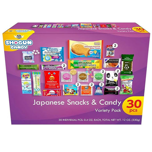 SHOGUN CANDY Box Japanese Snacks & Candy 30 Pieces Variety Dagashi Assortment