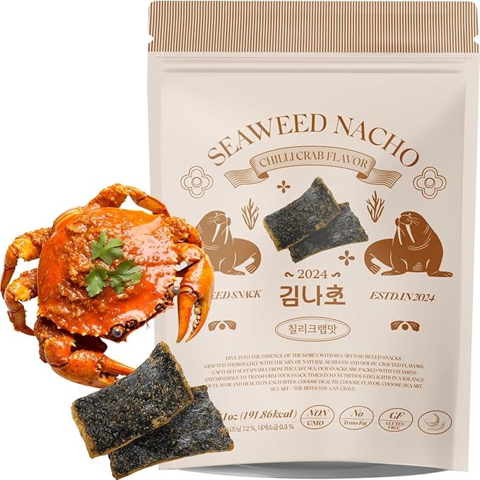 Korean Food SEA*ART Chilli Crab Flavored Seaweed Nachos – 40g (1.41oz) Zipper Pack – Bold Chilli Crab Kick, Crispy & All-Natural, 100% Vegan Fusion Gourmet Sea Vegetable Treat