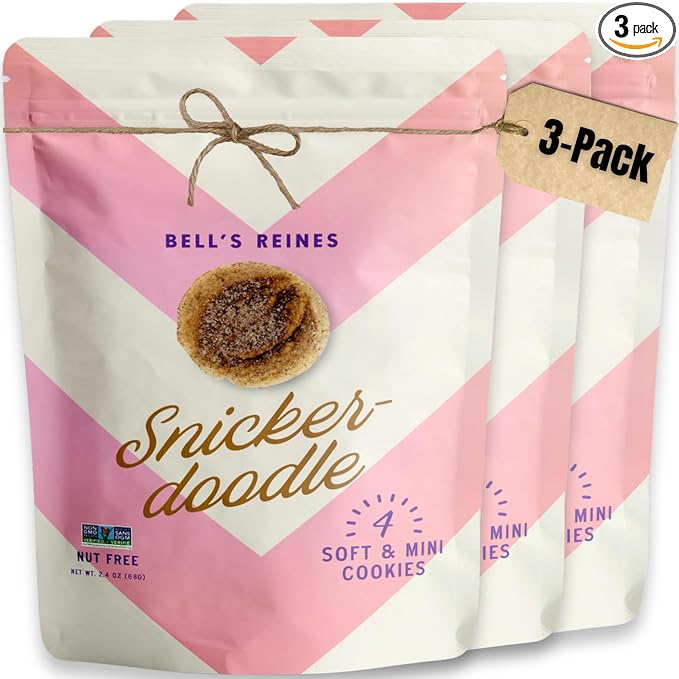 Bell's Reines Snickerdoodle Cookies, Soft Gourmet Small Batch, Healthy Snacks, Bakery Fresh 4 Cookie Snack Packs, 3-Pack