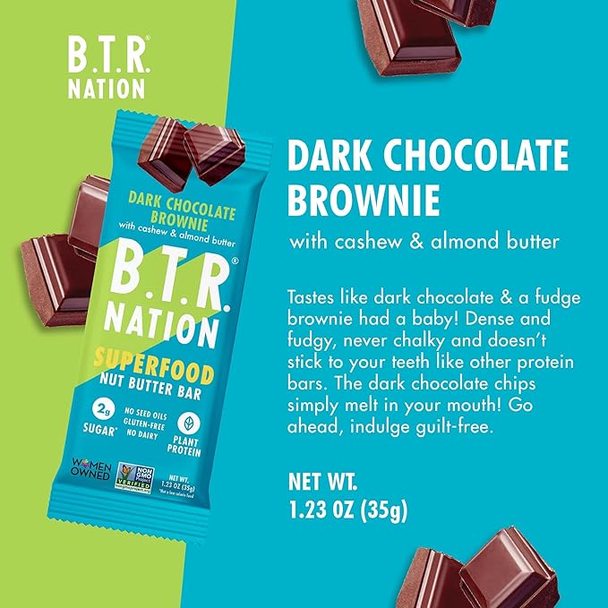 B.T.R Nation Keto Superfood Protein Bars, Plant Based Vegan - Brownie RECHARGE | 12 Bars | Low Carb and Gluten Free, Free of Sugar Alcohols and Boosted with Powerful Superfoods