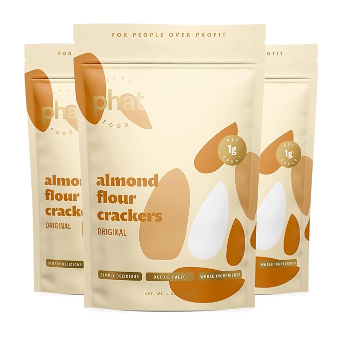 Original Almond Flour Crackers by Real Phat Foods - Low Carb, Gluten-Free Keto Crackers - Pack of 3 (Original)