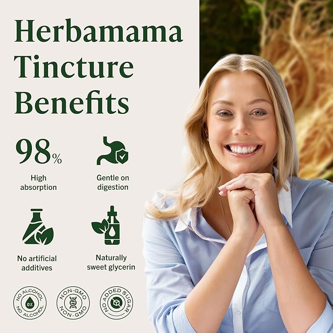 HERBAMAMA Panax Ginseng Root Tincture - Vegan Energy Support with Korean Red Ginseng Extract Liquid Drops - Non-GMO, Alcohol & Sugar-Free Immune Support Supplement - 28-Day Supply