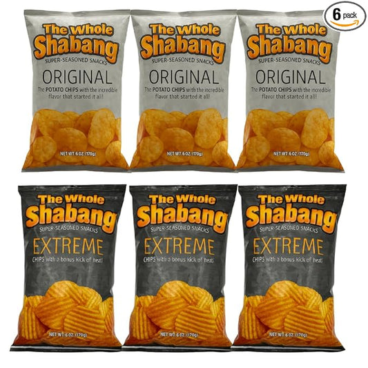 The Whole Shabang Chips by Moon Lodge – Bold Original and Extreme Flavors Potato Chips Variety Pack – Rippled Savory Snacks for Adults – Gluten Free Food Snack Pack (6 oz Bags, 6 Pack)