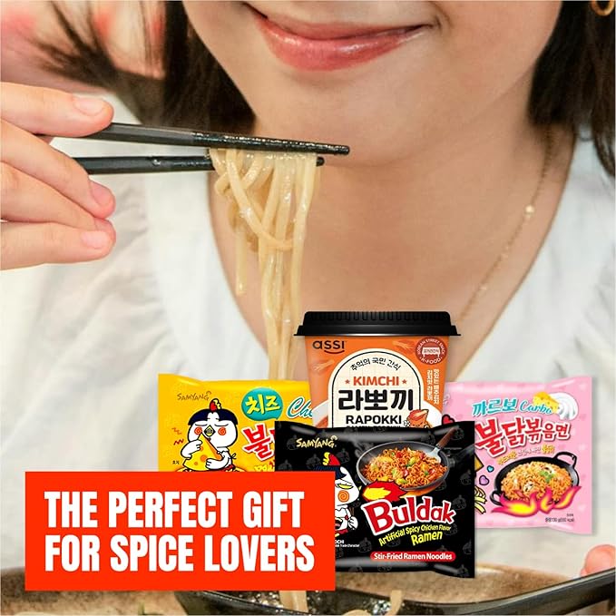 Korean Spicy Ramen Box | 3 Buldak Ramen “Original, Cheese, Carbo +1 Korean Spicy Rice Cake Tteokbokki +1 Korean Sweet Drink + 4 Chopsticks | Korean Food Box Gift - Journey of Korea