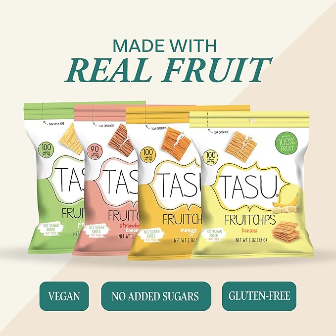 TASU Mix Dried Fruit Chips Variety Pack - Banana, Mango, Strawberry Banana & Pineapple - 100% Natural, Crispy, Crunchy, and Allergen-Free Healthy Snacks for Kids & Adults, Vegan, Gluten-Free, No Added Sugar, Perfect for Lunch Bags, On-the-Go Snacks | 4...