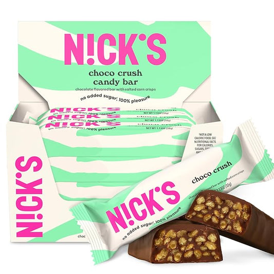 NICKS Choco Crush Chocolate Candy Bar with Salted Corn Puffs, No Added Sugar, Gluten Free, 160 Calories, 1.13 oz – 15-Pack (32g Each)