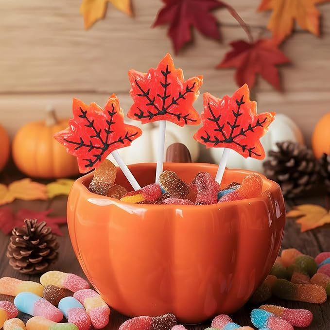 Maple Leaf Lollipops, 24 Pieces of Fall Candy Individually Wrapped, Perfect Fall Candy Favors for the Holidays, Autumn Parties, Cozy Fall Gatherings and Fall Celebrations