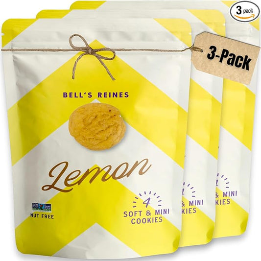Bell's Reines Lemon Cookies, Soft Gourmet Small Batch, Healthy Snacks, Bakery Fresh 4 Cookie Snack Packs, 3-Pack