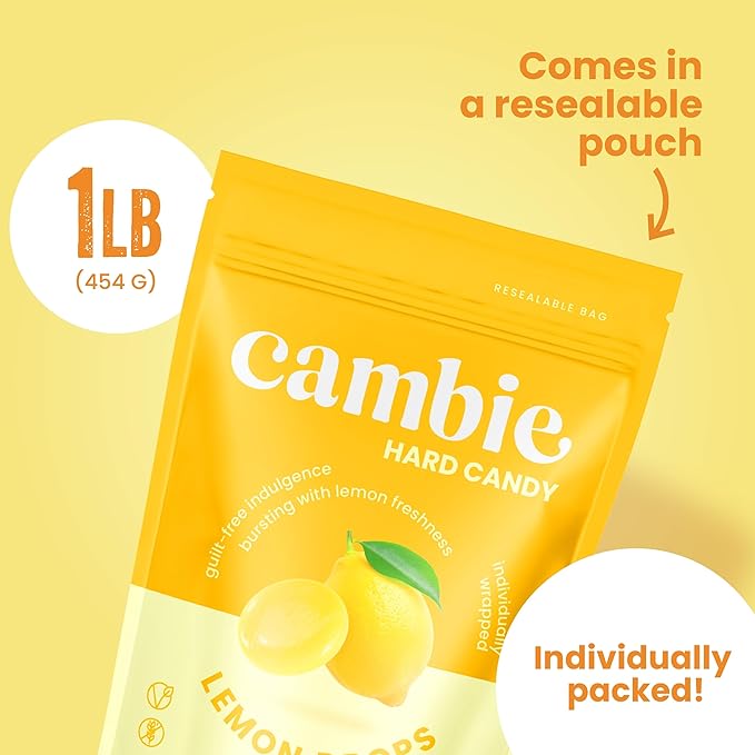 Cambie Sugar Free Hard Candy, 1 lb of Sugar Free Candy Individually Wrapped, Lemon Drops
