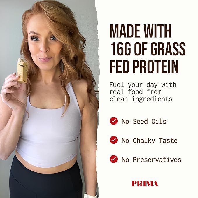 Prima Ancestral Protein Bar – Clean Grass Fed Protein Bar with Whey, Collagen, Honey, and Coconut – 16g Protein, No Preservatives or Seed Oils – Cookie Dough - 7 Pack