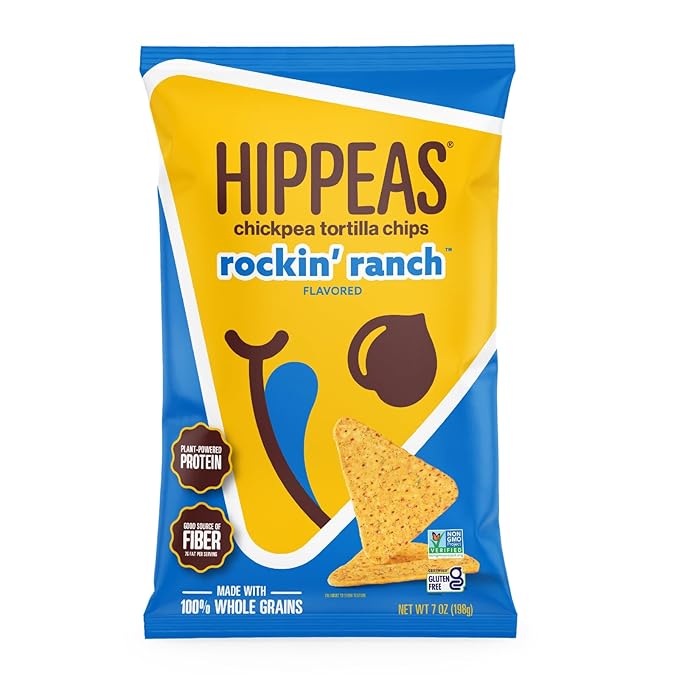 HIPPEAS Chickpea Tortilla Chips, Rockin' Ranch Gluten Free Snacks, Dairy Free, Vegan, 7oz Bag, 3g Protein, 3g Fiber, Crunchy, Nutritious, Baked Plant Protein Snack, Non-GMO, Kosher