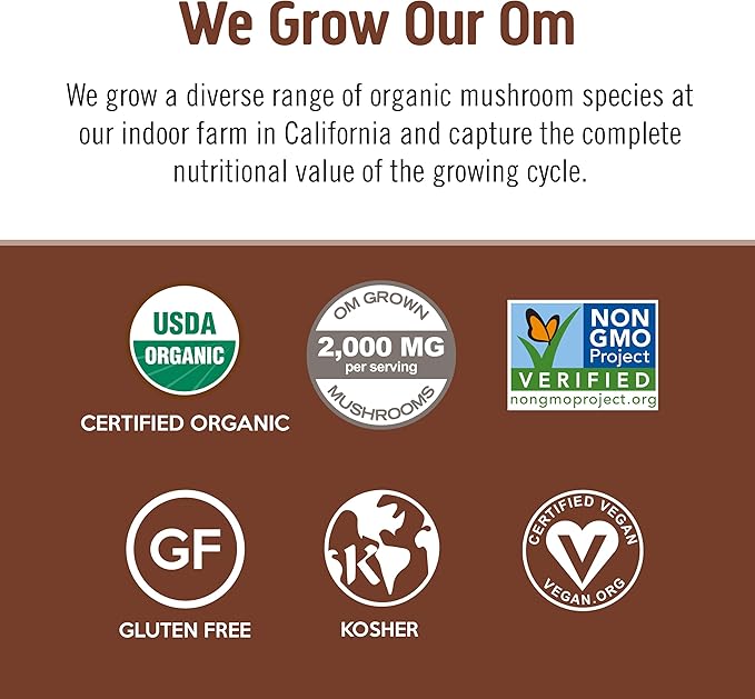OM MUSHROOM SUPERFOOD Instant Coffe – Organic Arabica with Lion’s Mane, Cordyceps, Reishi, Turkey Tail & Ginkgo Biloba – Supports Energy, Focus & Mental Clarity – Single Serve Pack (10 Count)