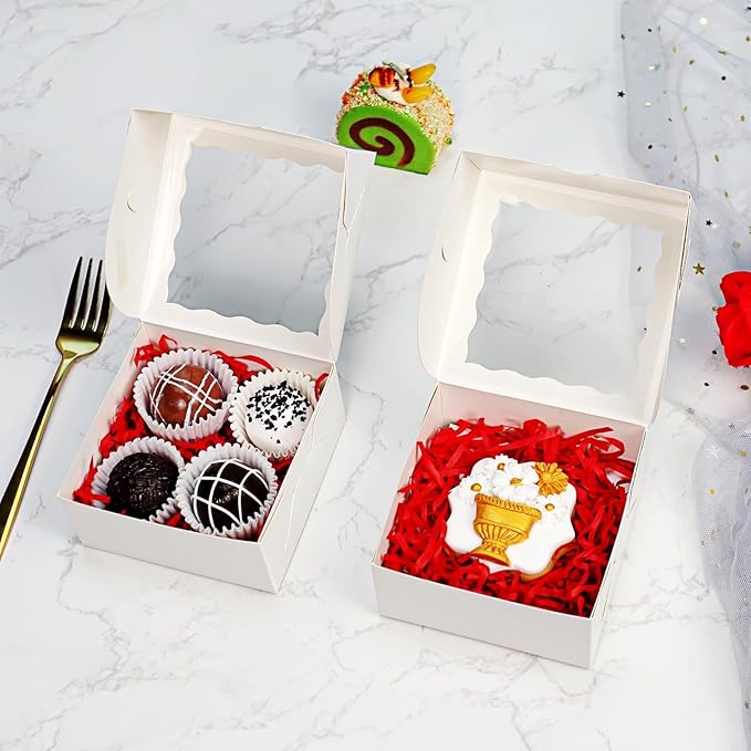 JCXGRVC 100Pack 4x4x2 Inch White Simple Elegant Bakery Boxes with Window Treat Boxes Truffle Boxes for Party Wedding Favor Mother's Valentine's Birthday Day