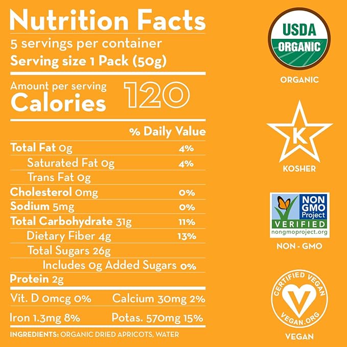 Sunny Fruit Soft Organic Turkish Dried Apricots - 6 Bags (30 Individual Portion Packs) | No Preservatives, No Sugar Added | Healthy, Convenient Snack Packs | ORGANIC, NON-GMO, VEGAN, HALAL, KOSHER