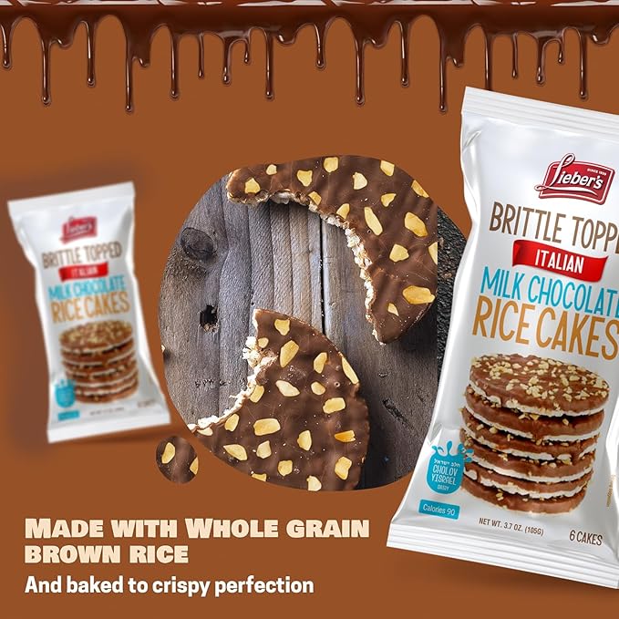 LIEBERS Thin Chocolate Rice Cakes, Kosher Certified Dairy and Dairy Free Options, Gluten Free Snack Pack Of 6 (Brittle Topped Milk Chocolate)