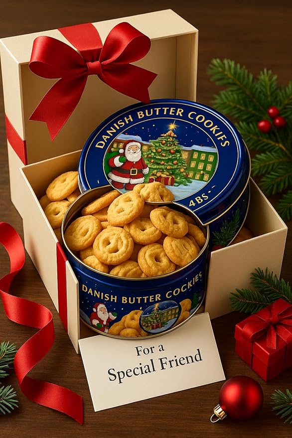Premium Danish Butter Cookies Gift Box – Holiday Butter Cookie Tin with rich, buttery flavor and a crisp, melt-in-your-mouth texture. Christmas Ready Gift for Friends & Family, 64 ounces Festive Assortment