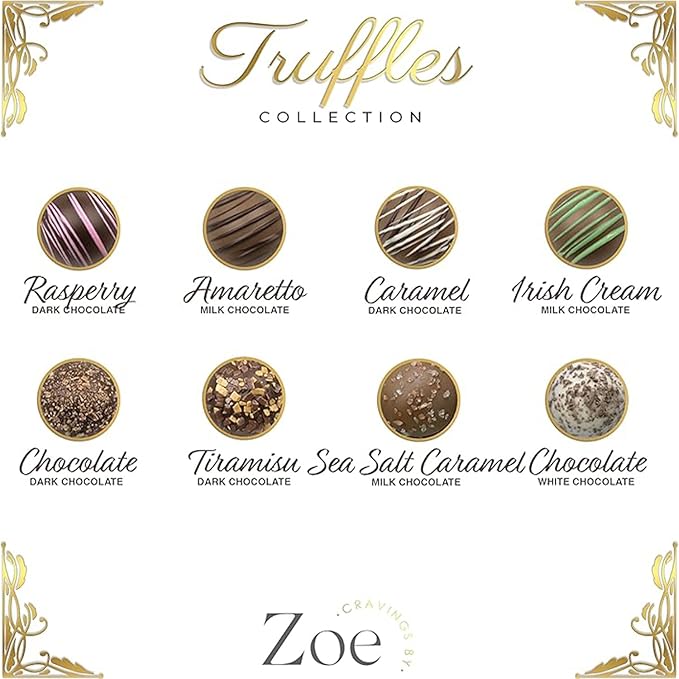 CRAVINGS BY ZOE Valentines Day and Birthday Chocolate Truffles Gift Box | 8 Count | Assorted Gourmet Milk & Dark Chocolate Candy Food Gift Basket Anniversary, Get Well, Holiday, Thank You Men Women Mom Her