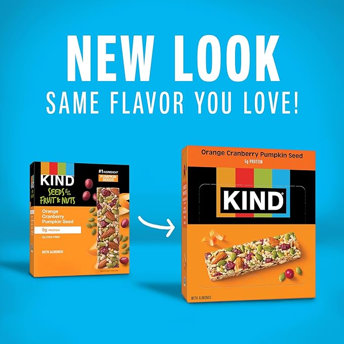 KIND Seeds Fruit & Nuts Snack Bar, Orange Cranberry | 5g Protein, High Fiber, Gluten Free Bars, 1.4 OZ, 12 Count