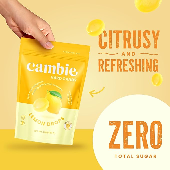 Cambie Sugar Free Hard Candy, 1 lb of Sugar Free Candy Individually Wrapped, Lemon Drops