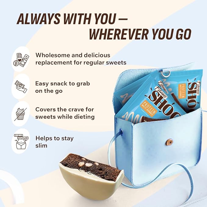 FitnesSHOCK Protein Brownie White Chocolate, No Added Sugar, 15%/7,5g Protein, 233kcal, Pre/Post Workout Snack - No Palm Oil, Filling dietary fibre, Soft Texture, 10x50g - Cookie cream flavour