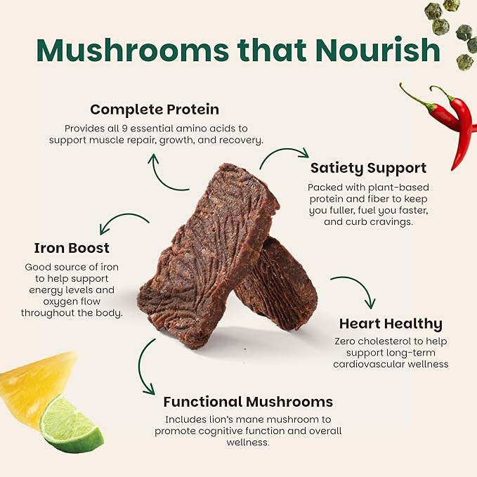 Mourish Vegan Mushroom Bites Spicy Adventures Trio, 3 Pack (2 oz), Good Source of Protein and Fiber, Plant Based Meat Jerky, Meatless Healthy Snacks for Hiking, Work, Travel & School