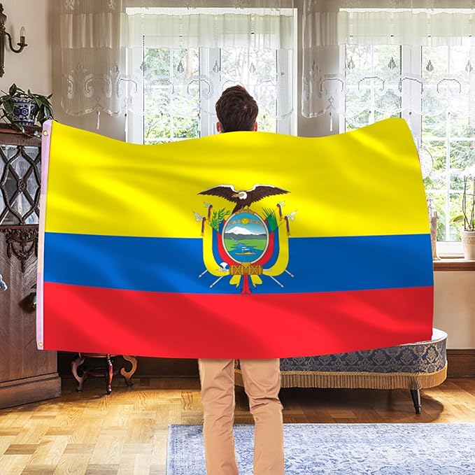Ahfulife Ecuador Flag 3x5 Ft, 2 Pcs Large Ecuadorian National Flags for Outdoor Indoor, Double Sided with Brass Eyelets for World Cup, Party, Garden, Bar, Street Decor