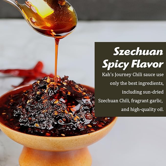 Kah's Journey Chili Oil - 15.87oz (450g) Spicy Chili Crisp with Crunchy Garlic and Onion Flavor, Vegan, Sugar Free Chili Sauce