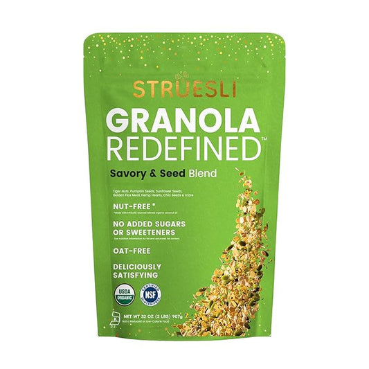 Struesli Savory + Seed Organic Granola, Nut, Grain & Gluten Free, Healthy Snacks with Pumpkin, Sunflower & Chia Seeds, Hemp Hearts, Flax, Tiger Nuts & Sea Salt, Plant Based, Keto & Paleo, 32 Oz