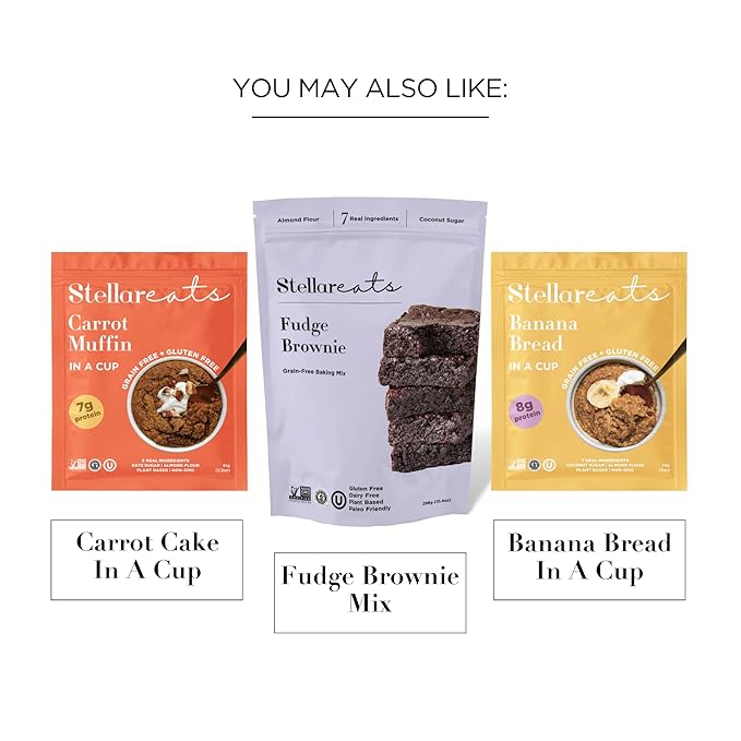 Stellar Eats Grain-Free Fudge Brownie Instant Treat in a Cup | Single-Serve | 7g Protein | Gluten-Free, Dairy-Free, Plant-Based, Paleo-Friendly | Made with 7 Real Ingredients | 8 Pack