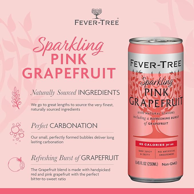 Fever-Tree Sparkling Pink Grapefruit – Premium Soda Mixer for Cocktails and Mocktails, 8.45 fl oz Cans, Pack of 24 – Naturally Sourced, Non-GMO