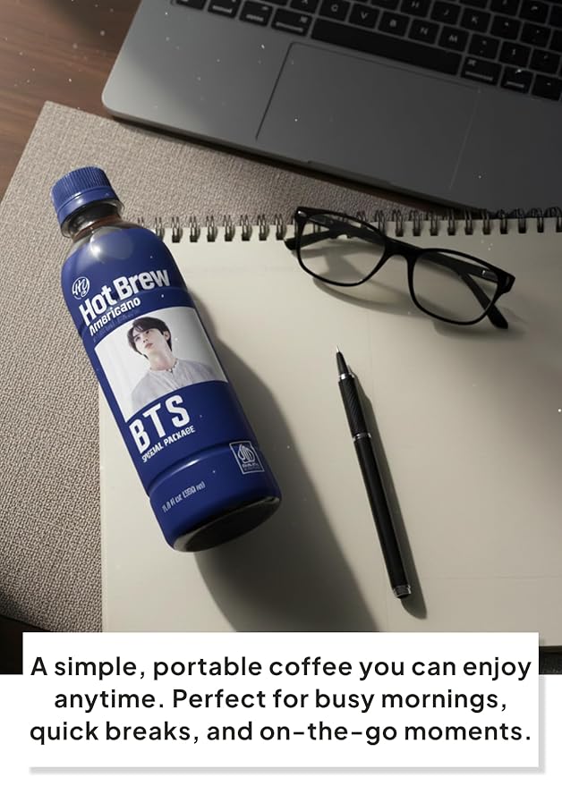 Korean Food HY Hot Brew Coffee Americano, Ready-to-Drink Bottled Coffee, 11.8 fl oz (350 mL) x 24 Bottles, B.T.S Special Package