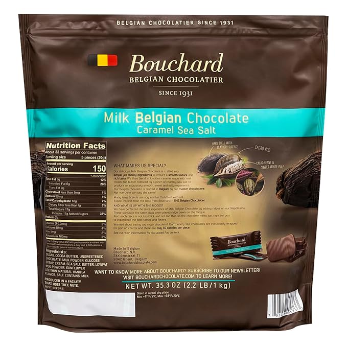 Bouchard Belgian Milk Chocolate Caramel Sea Salt Napolitains 35.3 OZ (2.2 LB/1KG)