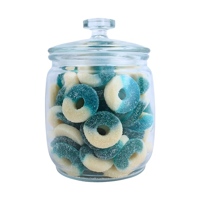 Blue Raspberry Flavored Gummy Rings -Fresh, Soft, and Chewy Sugar Dusted Gourmet Candy Ring Blue Gummies (2 Pound)