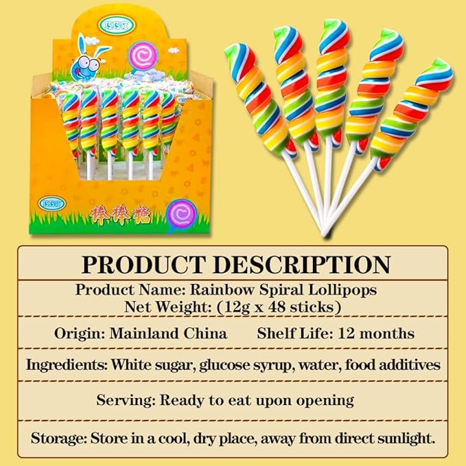 DAMAICHUHAI Rainbow Lollipops - 48 Count Individually Wrapped Bulk Lollipops | Perfect Birthday Party Favors for Kids & Candy for Goodie Bags，Party Favor Candy