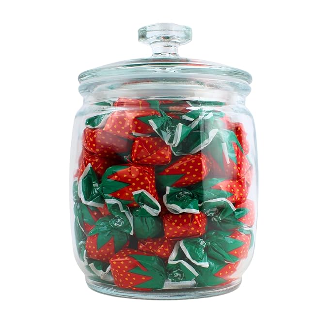 Hard Strawberry Candy - Individually Wrapped Strawberry Candies with Soft Center - Filled Bon Bon Bulk Hard Candies - Grandma's Candy - Classic Berry Shaped Fruit Filled Bonbons (1 Pound)