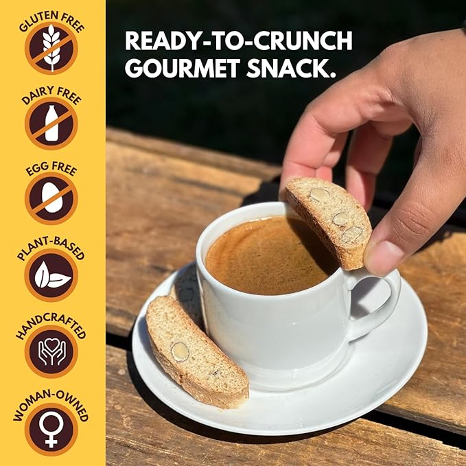 Tutti Gourmet Gluten Free Almond Biscotti, 9.9 oz (283g) Resealable Cookie Bag - Plant Based Vegan and Halal Snacks, Crunchy Italian Cookies for Coffee and Tea